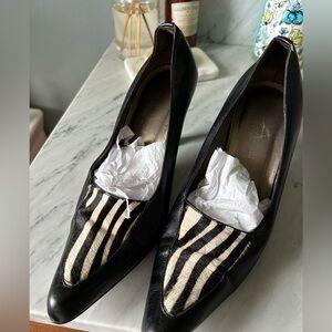 Sophisticated Black and White Heels with Textured Stripes